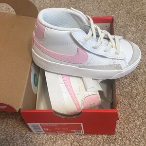 Nike Kids White and Light Pink High-Top Sneakers